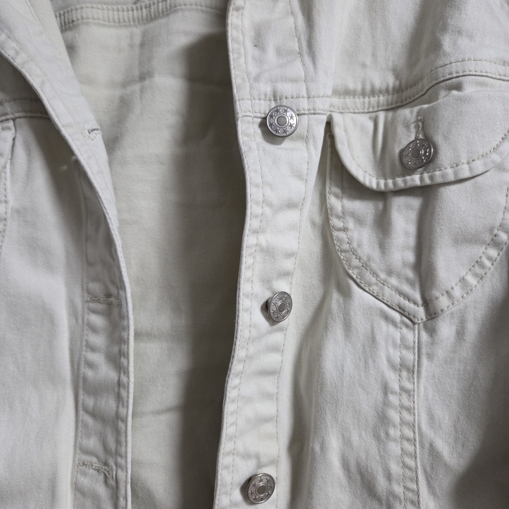 Women's French Cuff Cream Button Up Cropped Jacket Size L - Picture 3 of 6